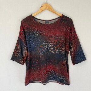 CLARA SUNWOO Size Small Lightweight Sweater Abstract Animal Print Red Black Blue